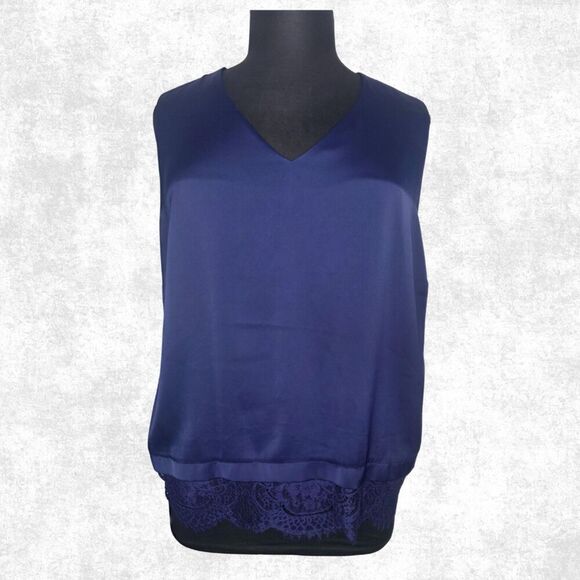 The Limited Navy Satin Tank Plus Size 1X Lace Hem Alt Witchy Festival Layer Top - Picture 2 of 6